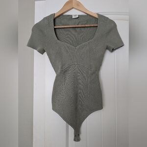 Ribbed Scoop Neck Olive Green Women’s Top